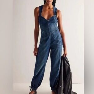 Free People Dark Blue Denim Jumpsuit